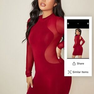 Elegant Red Sheer Panel Dress